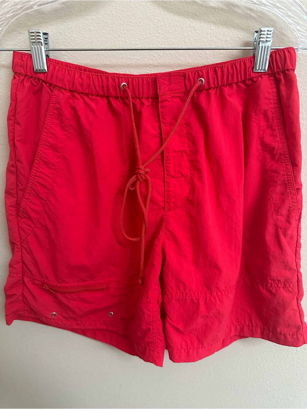 Vintage Eddie Bauer Women's Red Nylon Hiking Trail Shorts Drawstring Small